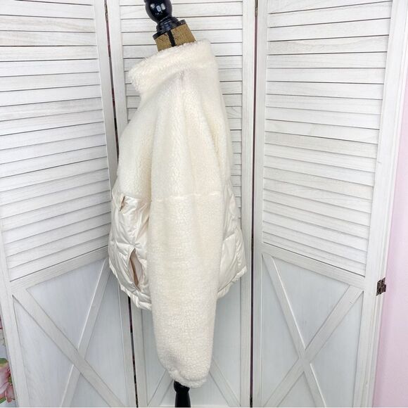 Fabletics Nelly Mixed Media Teddy Pullover Jacket Cream XL Half Zip - Picture 3 of 15